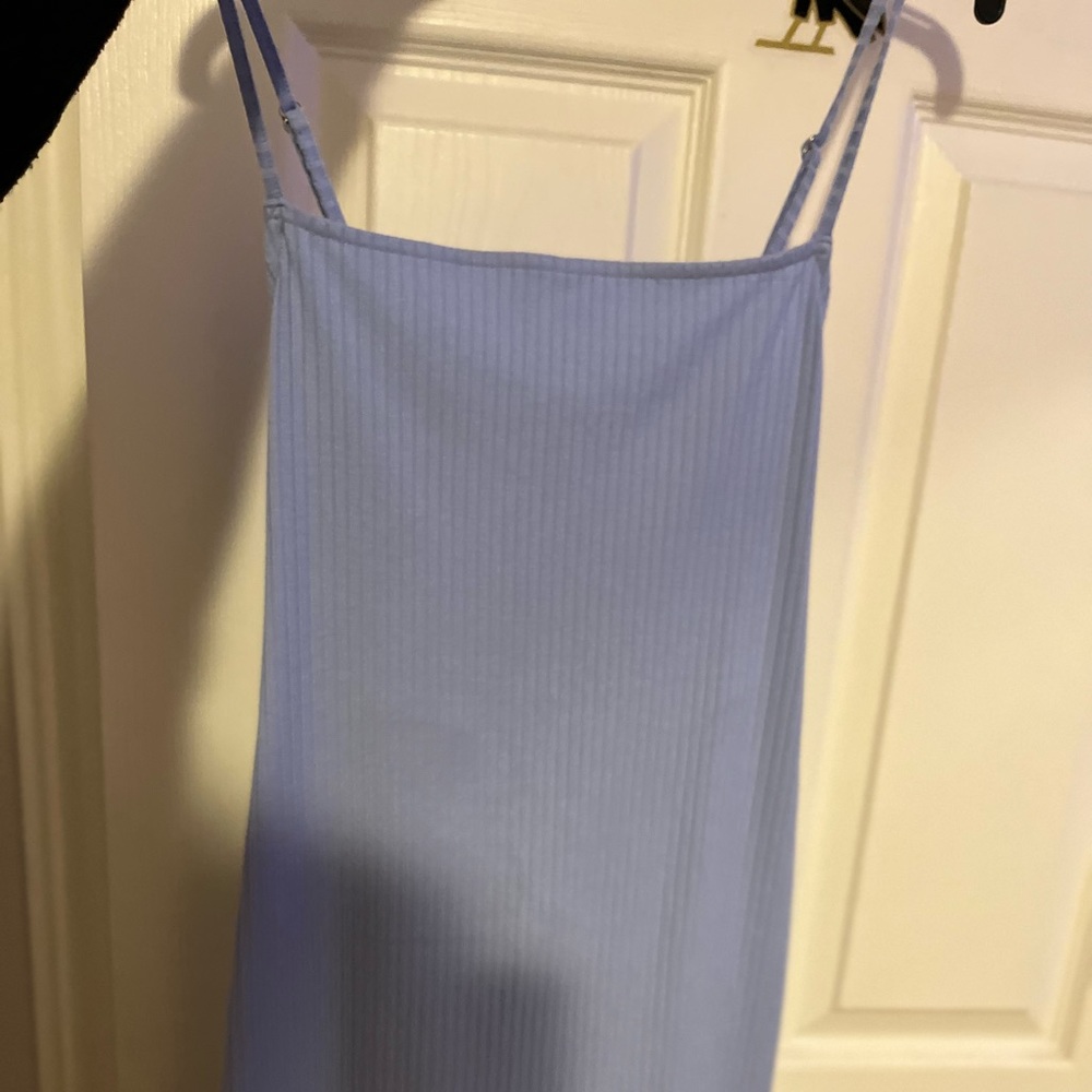 Periwinkle blue spaghetti strap dress (open back)
